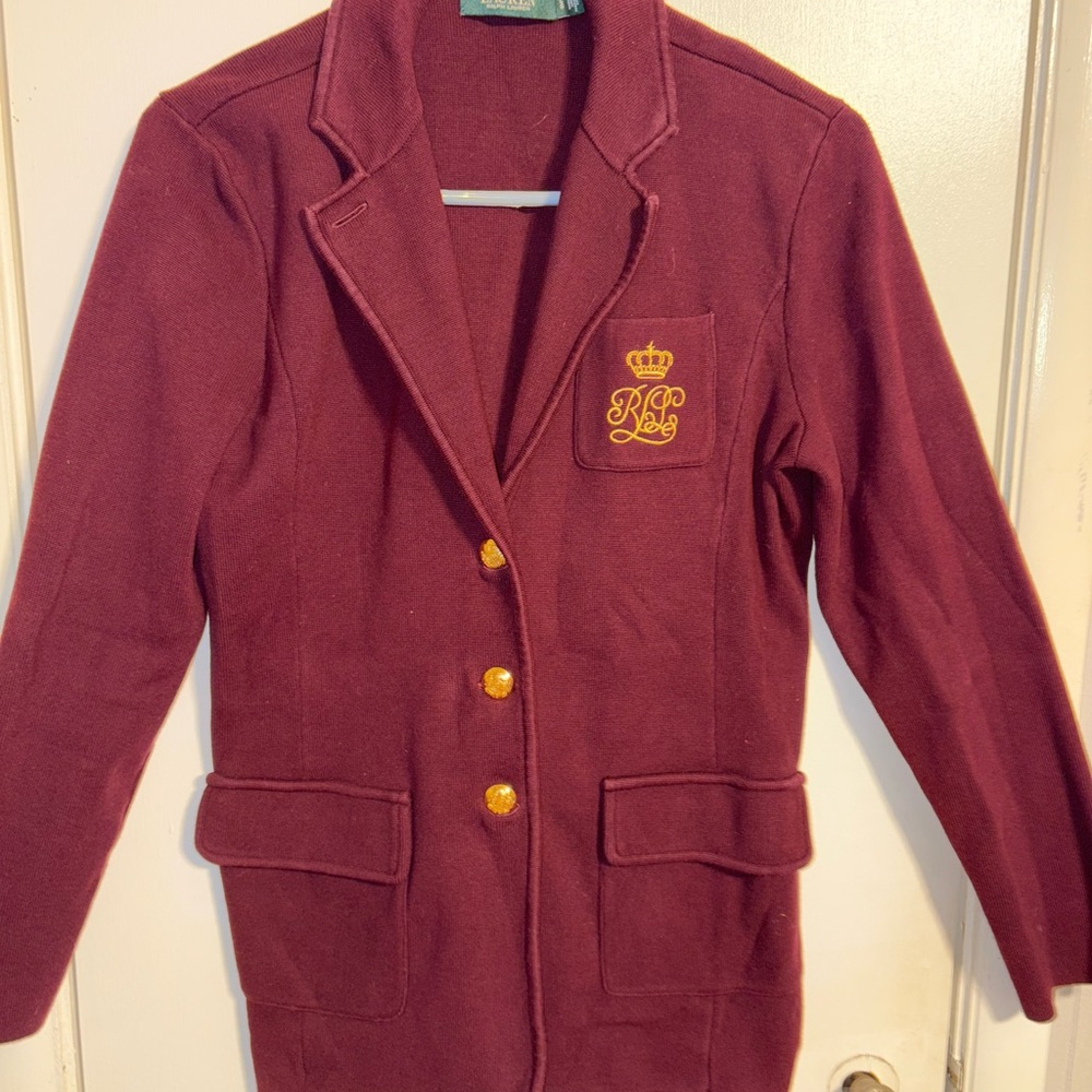 Lauren Ralph Lauren Red Blazer with Notched Lapels and Crest